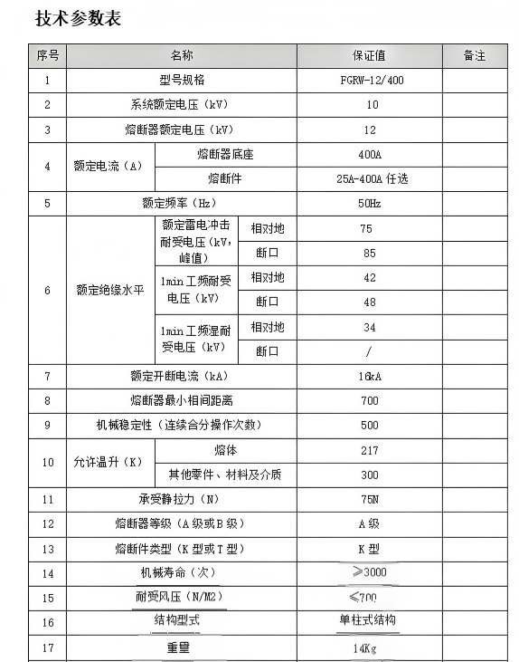 高压跌落式熔断器-FGRW-12/400
